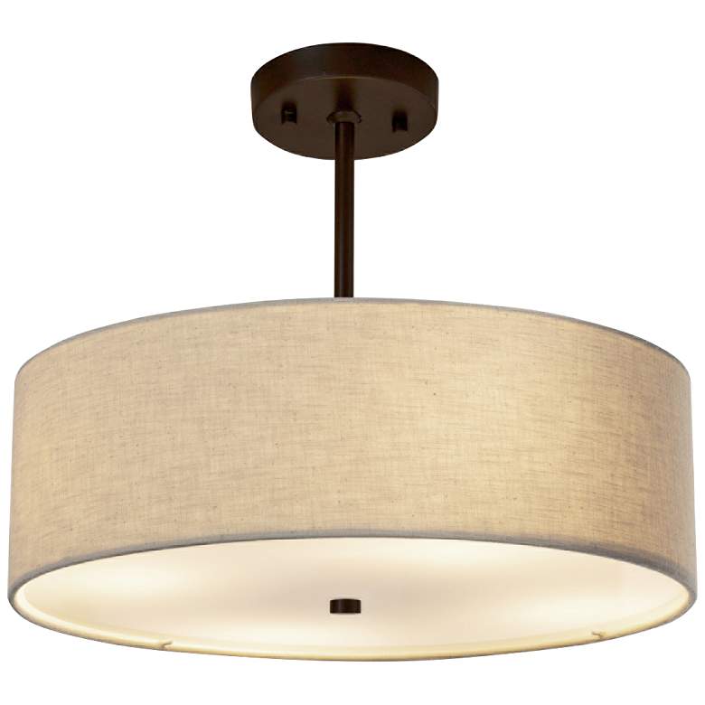 Image 2 Justice Design Textile Classic 18" Bronze Cream Drum Pendant Light