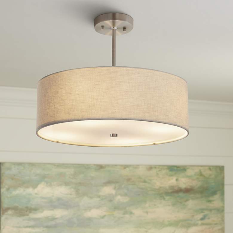Image 1 Justice Design Textile Classic 18" Nickel Cream Drum Pendant Light