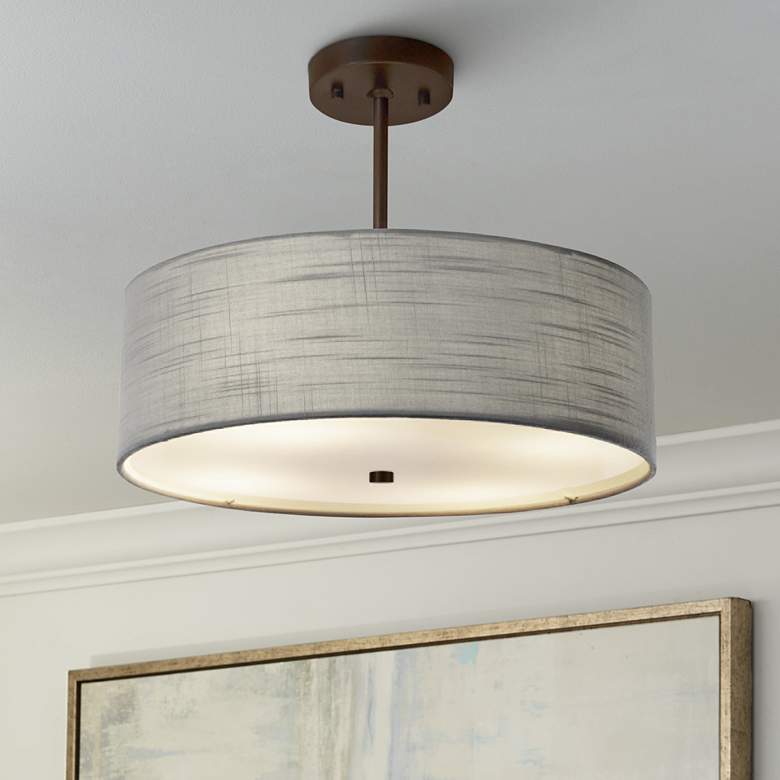 Image 1 Justice Design Textile Classic 18" Wide Bronze Gray Drum Pendant Light