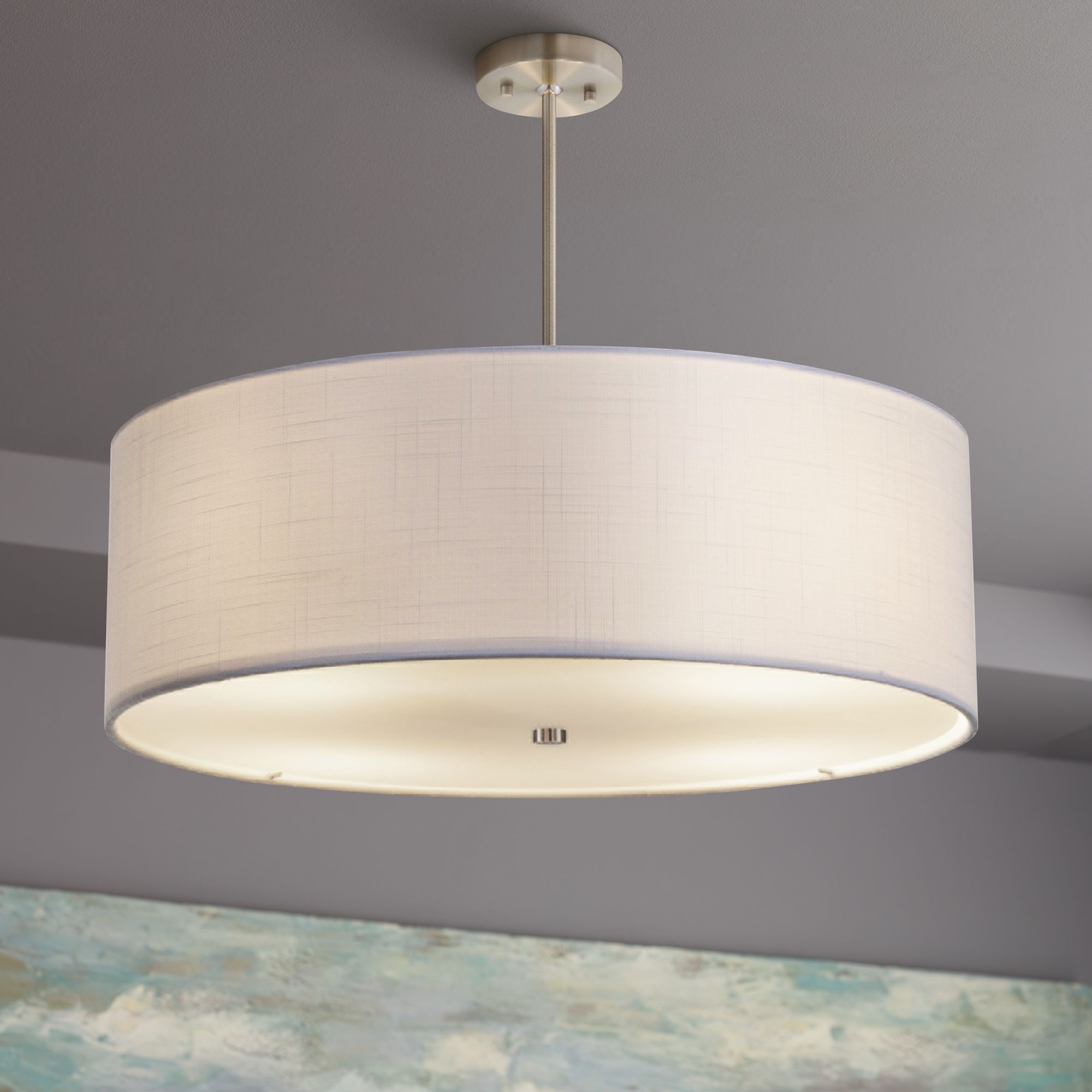 large white drum shade chandelier