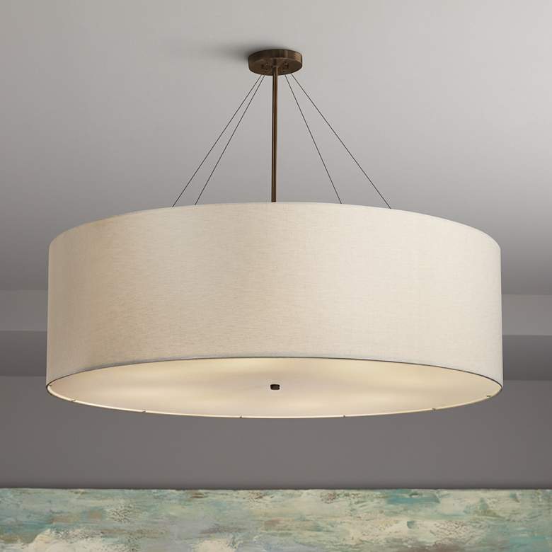 Image 1 Justice Design Textile Classic 48 inch Bronze Cream Drum Pendant Light