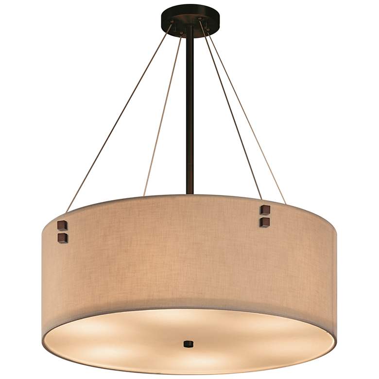 Image 2 Justice Design Textile Finials 24" Cream Fabric Drum Pendant Light