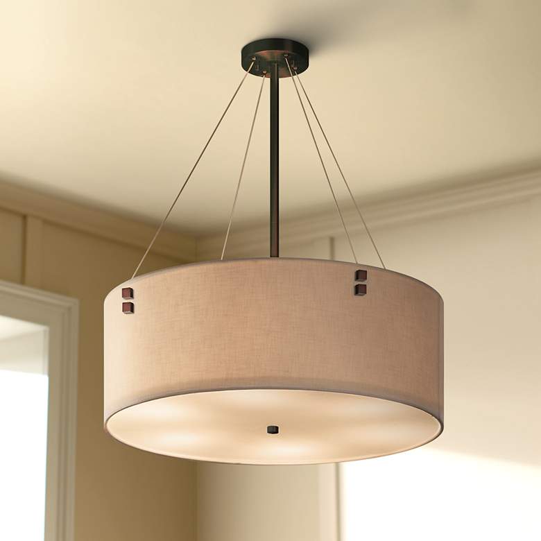 Image 1 Justice Design Textile Finials 24" Cream Fabric Drum Pendant Light