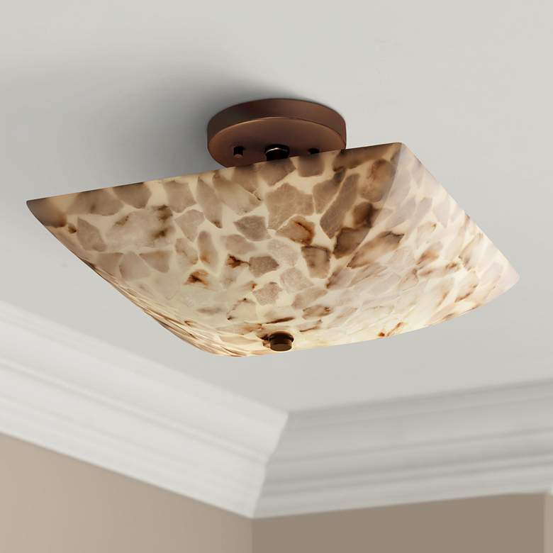 Image 1 Justice Lumenaria 14" Wide Alabaster Rocks Square Ceiling Light