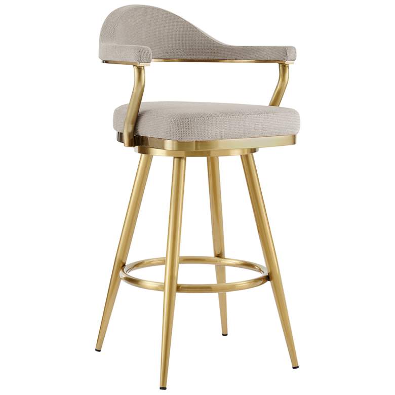 Image 1 Justin 26 in. Swivel Bar Stool in Brushed Stainless Steel, Taupe Fabric
