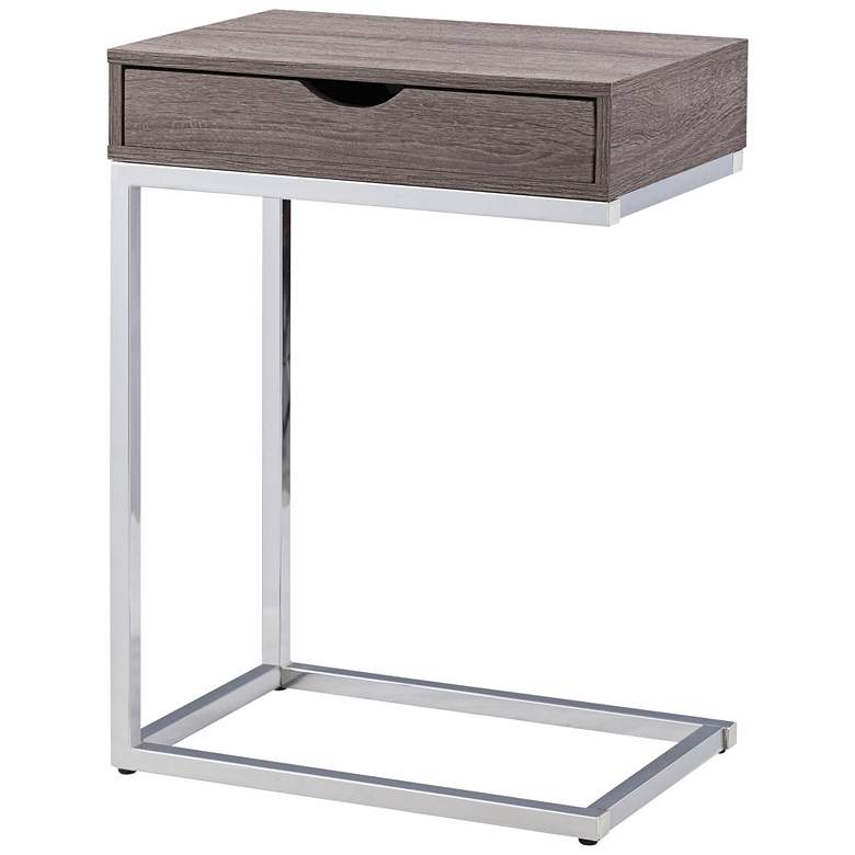 Image 1 Justin Gray Wood and Chrome C-Shaped 1-Drawer Side Table
