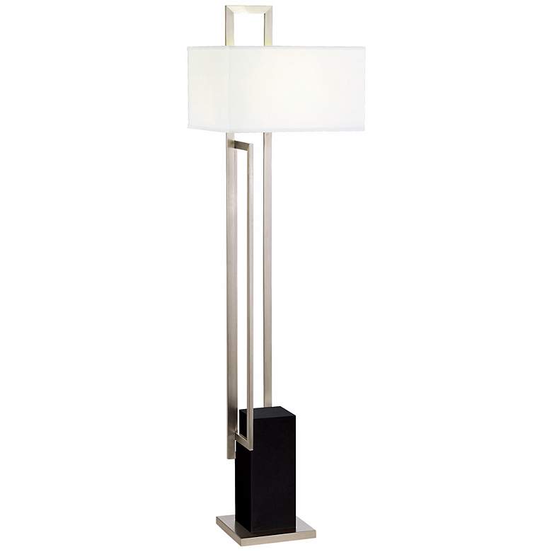 Image 1 K2671 - Brushed Steel and Black Wood Floor Lamp