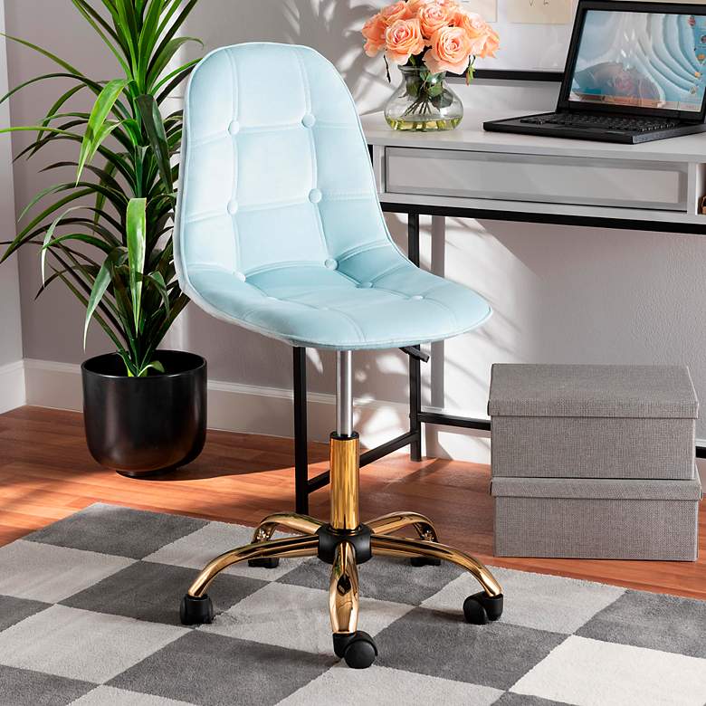 Image 1 Kabira Aqua Velvet Fabric Adjustable Swivel Office Chair