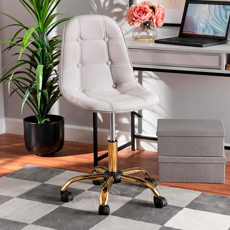 Image 1 Kabira Gray Velvet Fabric Adjustable Swivel Office Chair