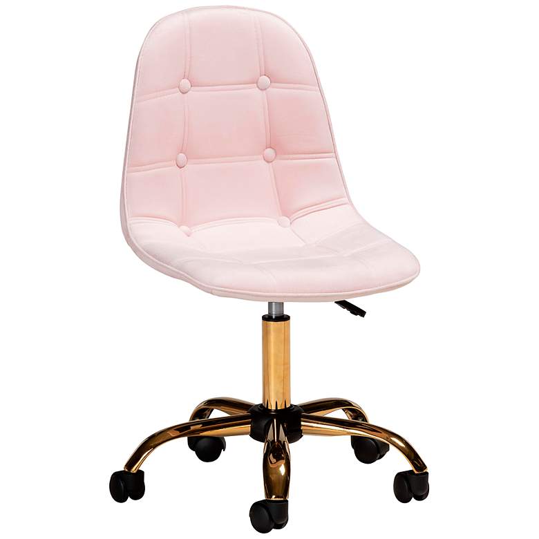 Image 2 Kabira Pink Velvet Fabric Adjustable Swivel Office Chair