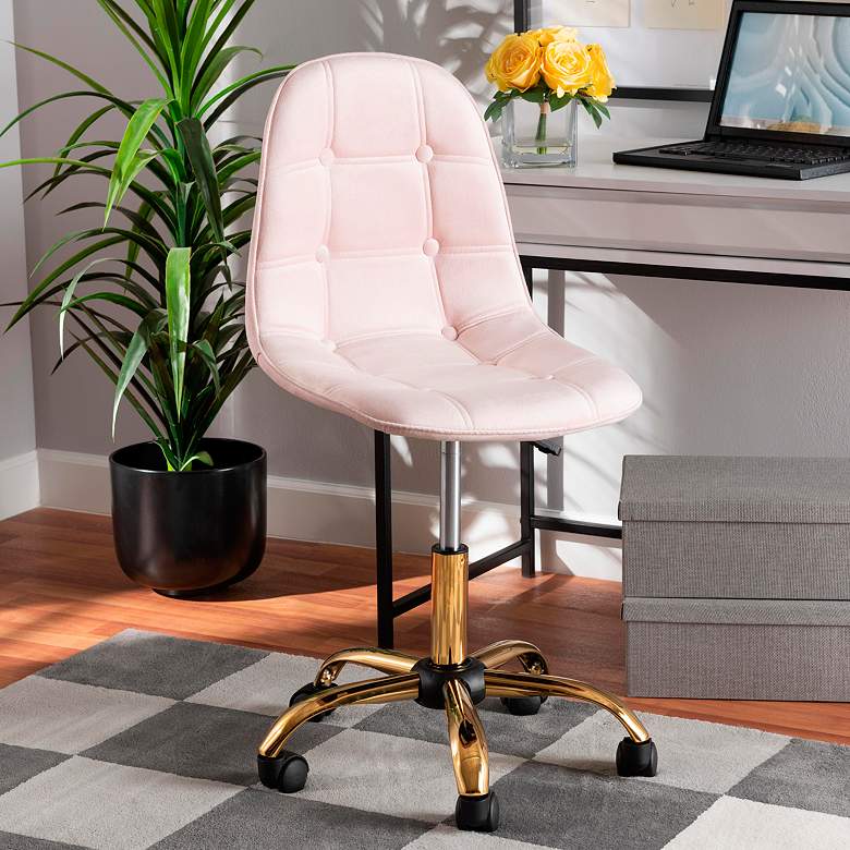 Image 1 Kabira Pink Velvet Fabric Adjustable Swivel Office Chair