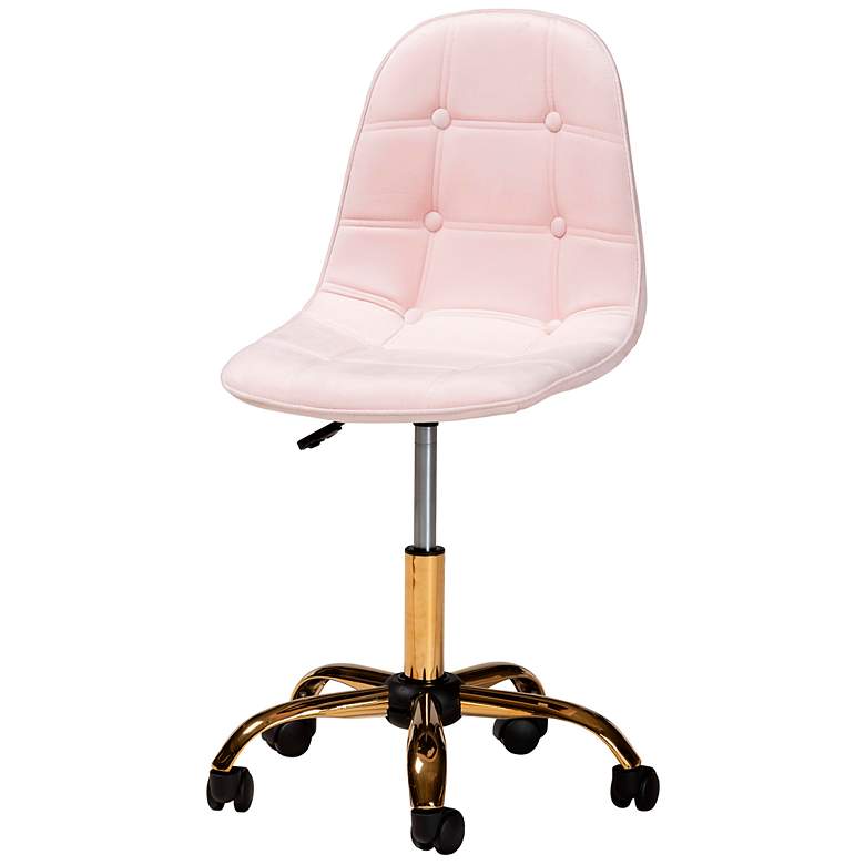 Image 7 Kabira Pink Velvet Fabric Adjustable Swivel Office Chair more views