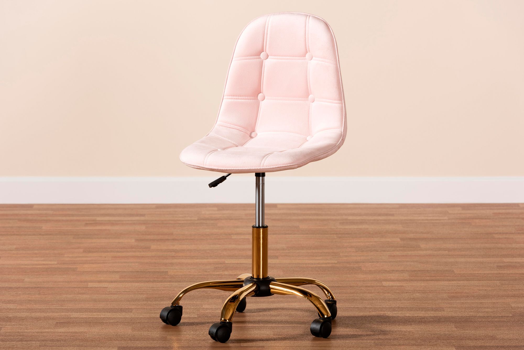 Kabira Pink Velvet Fabric Adjustable Swivel Office Chair