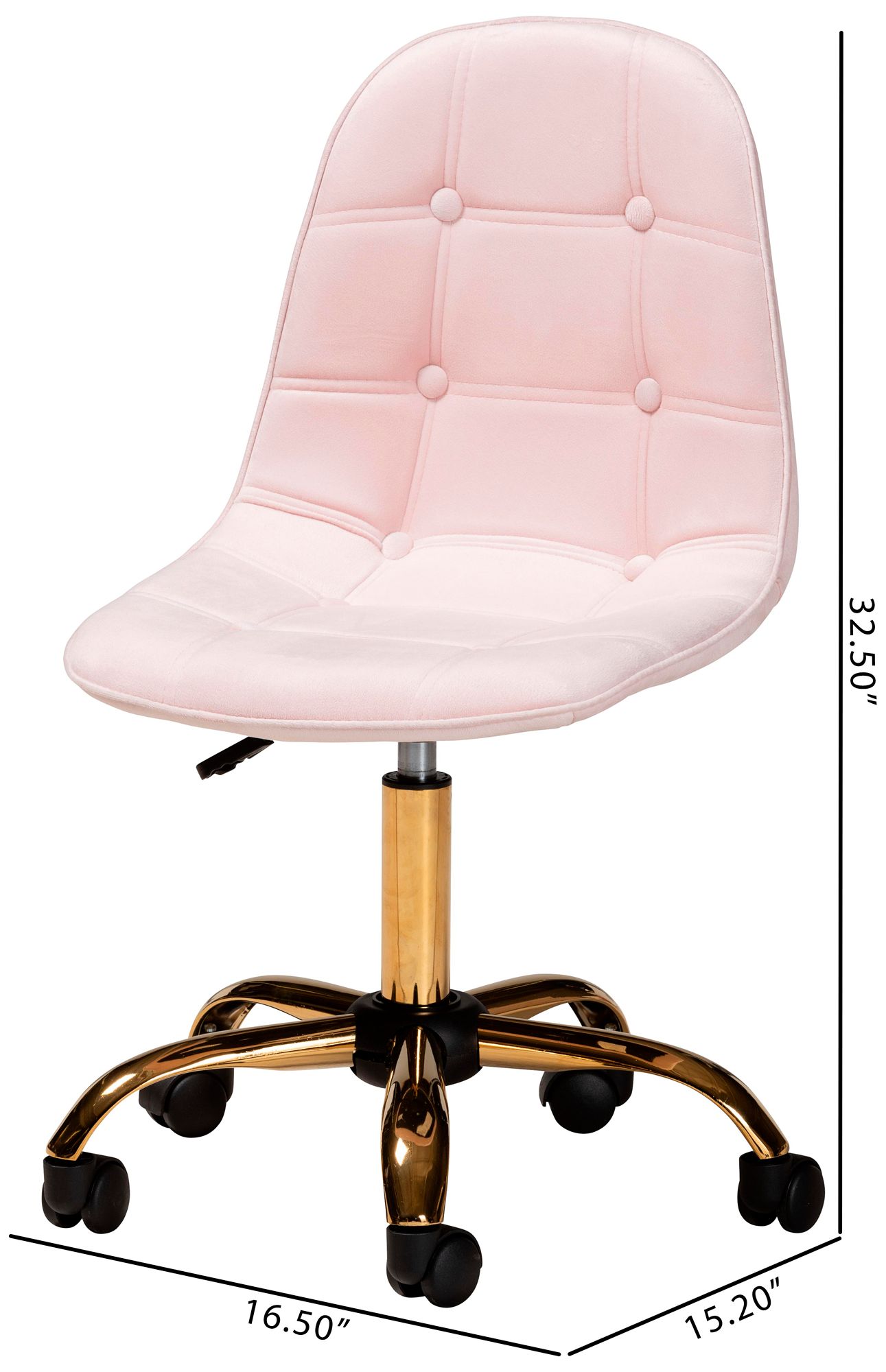 Kabira Pink Velvet Fabric Adjustable Swivel Office Chair