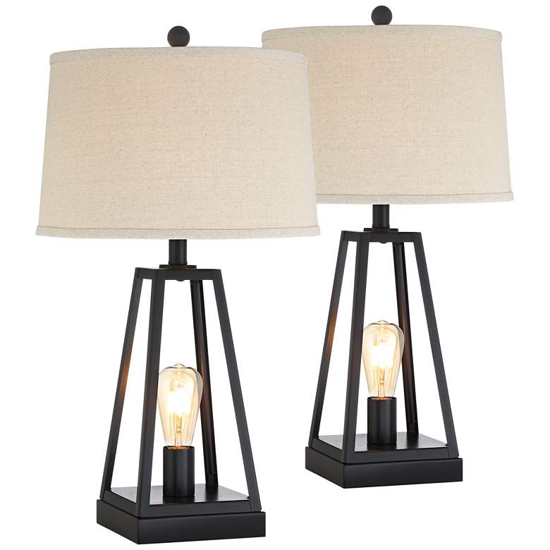 Image 2 Kacey Dark Metal LED Table Lamps Set of 2 with Smart Sockets
