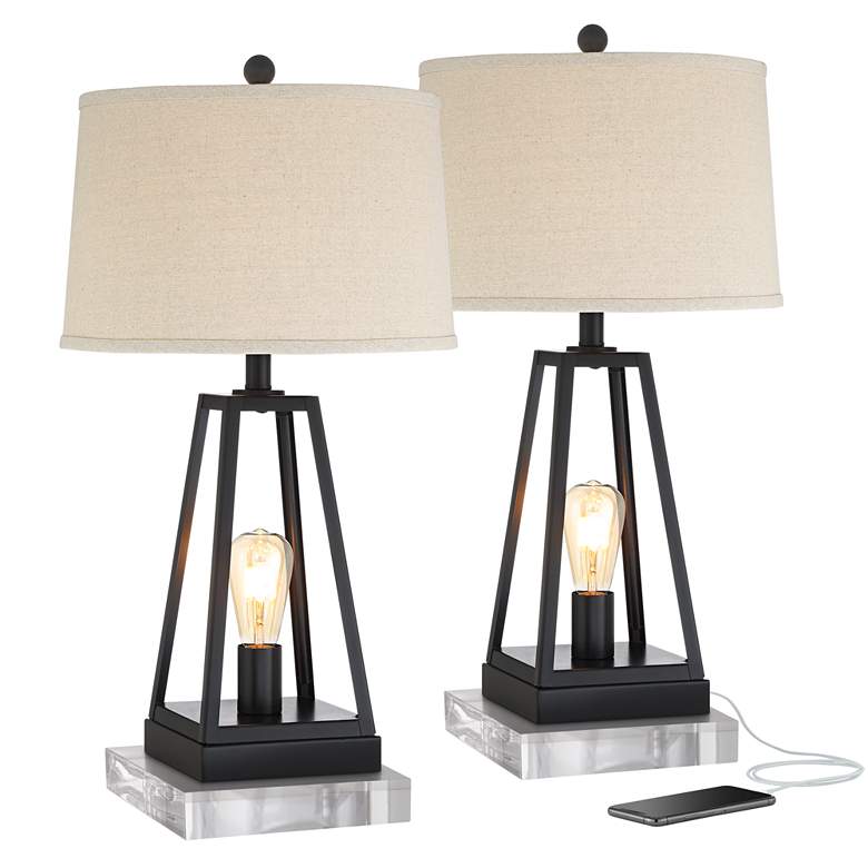 Image 1 Kacey Metal LED Night Light USB Table Lamps With 8" Square Risers