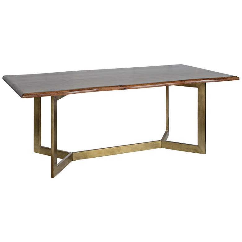 Image 1 Kade 80 inch Wide Distressed Wood and Antique Brass Dining Table