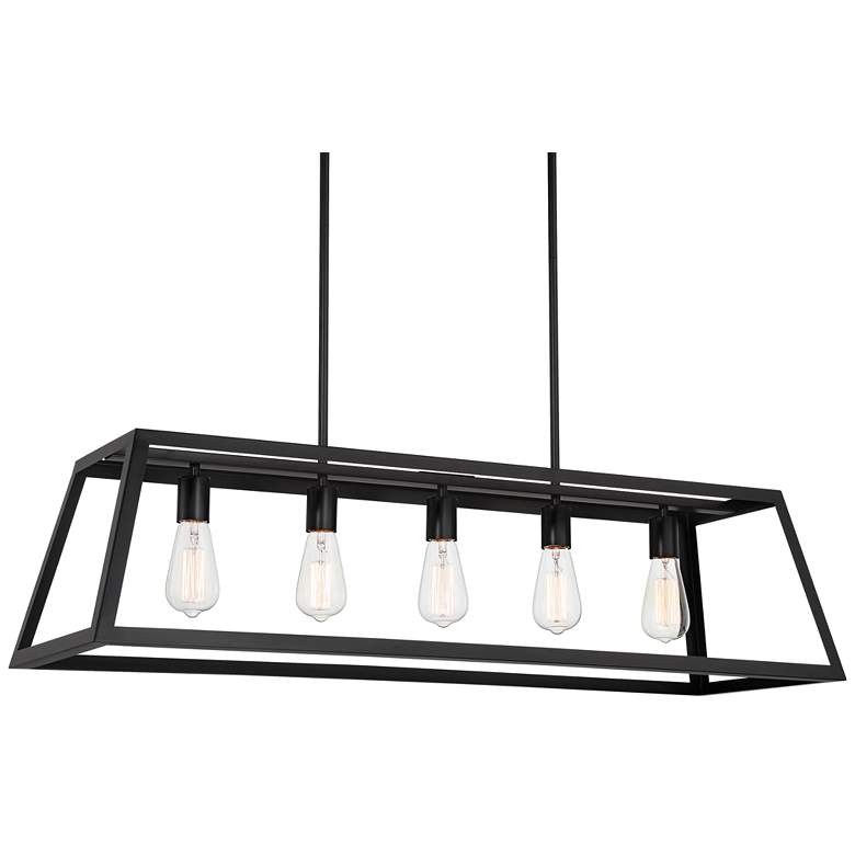 Image 2 Kadera 40" Wide Semi Gloss Black 5-Light Island Pendant