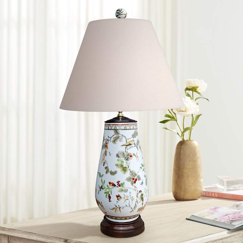 Image 1 Kaede Flowers and Birds 30 inch Multi-Color Porcelain Vase Table Lamp
