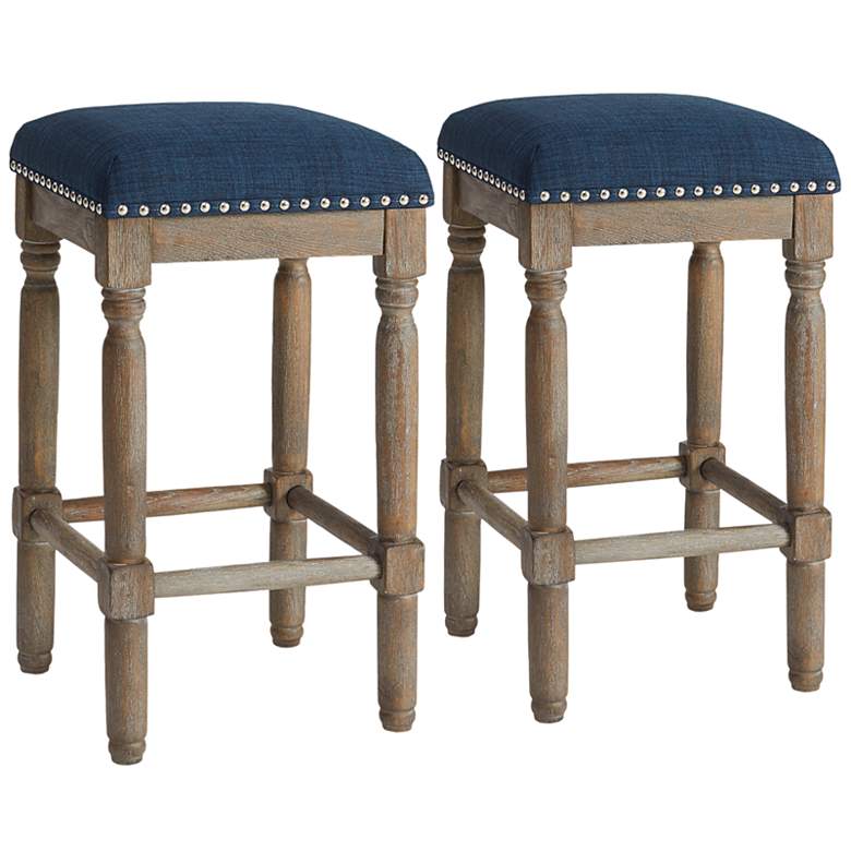 Image 1 Kagen 26 inch Navy Fabric Counter Stools Set of 2