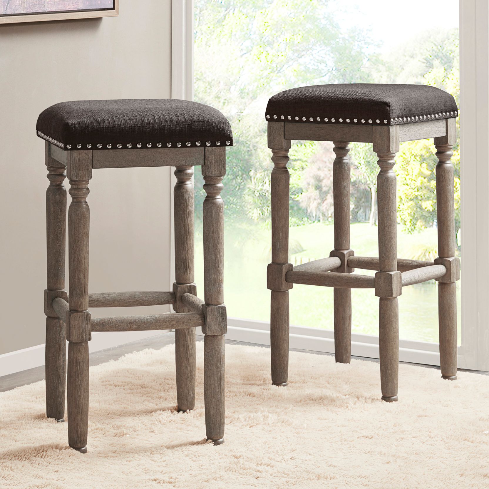 Gray fabric counter online height stools