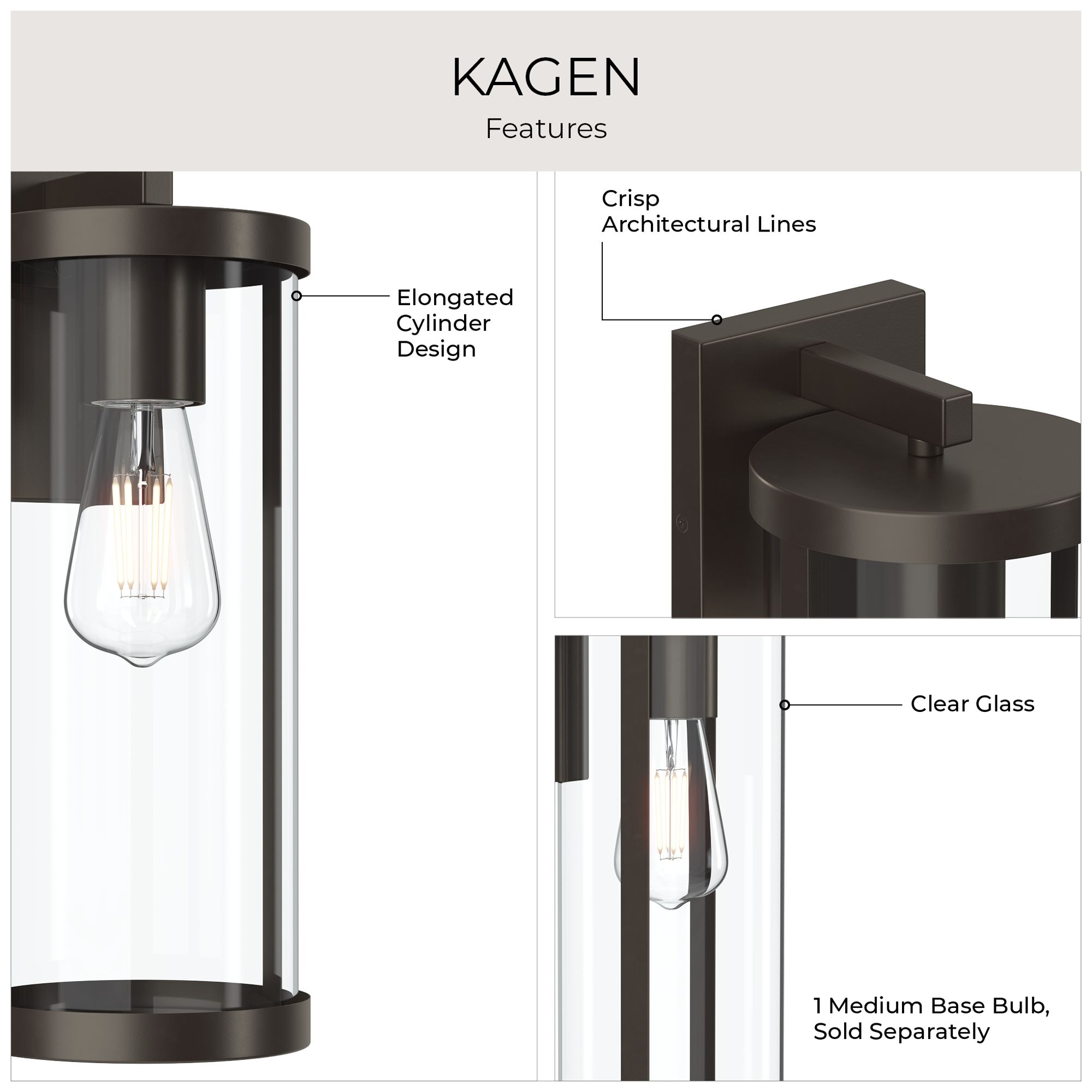 Kagen Large Outdoor Wall Light with Clear Glass Panels