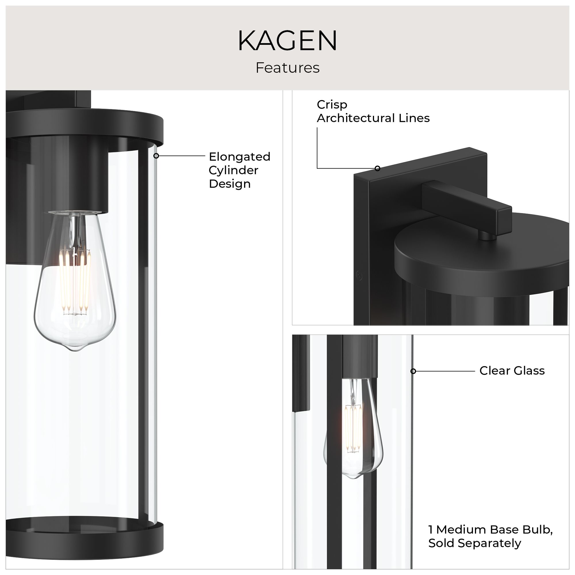 Kagen Large Outdoor Wall Light with Clear Glass Panels