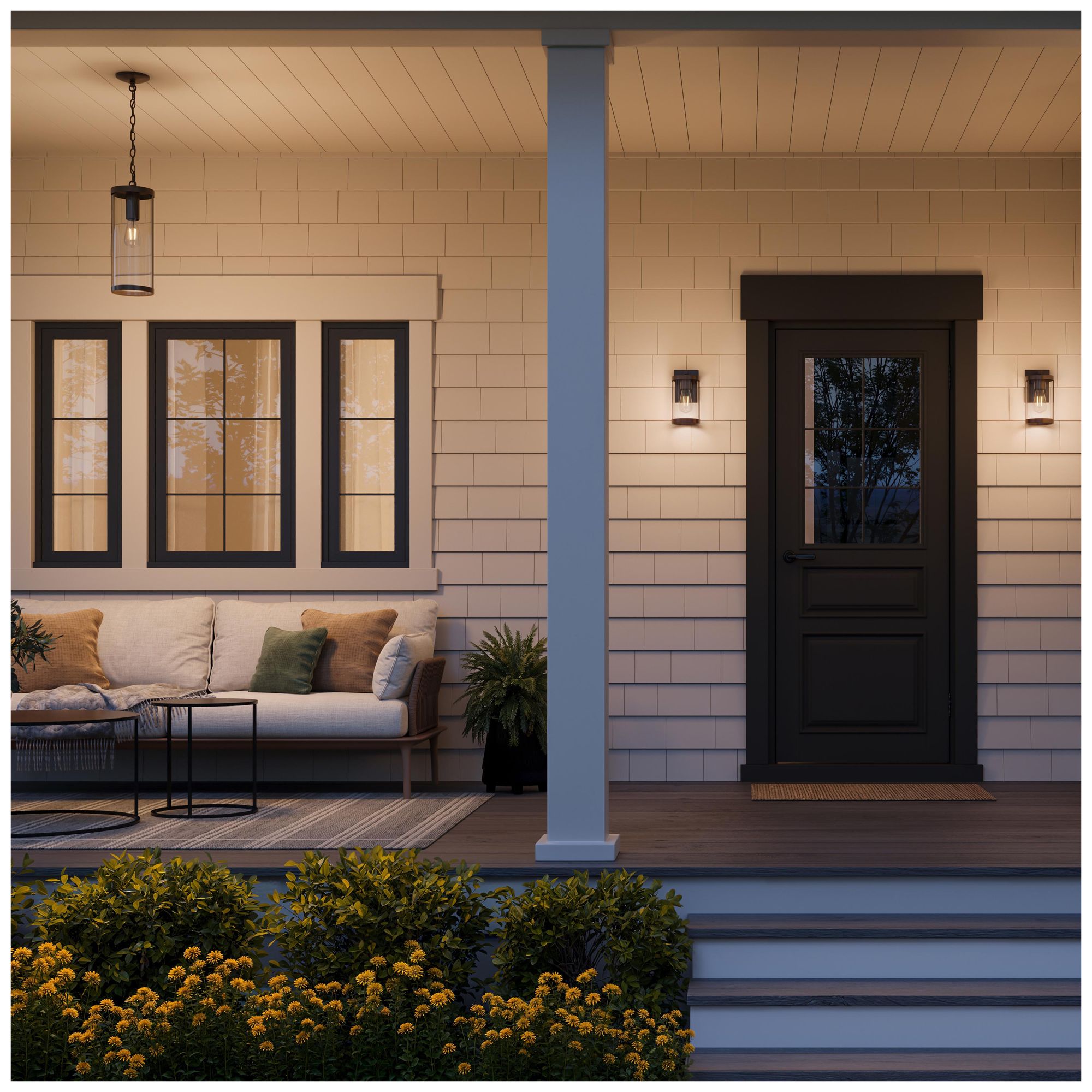 Image 5 Kagen Outdoor Pendant Light with Clear Glass Panels more views
