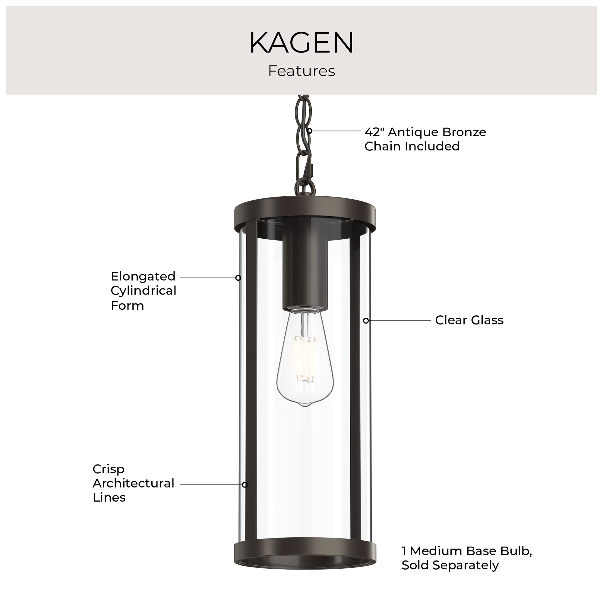Kagen Outdoor Pendant Light with Clear Glass Panels