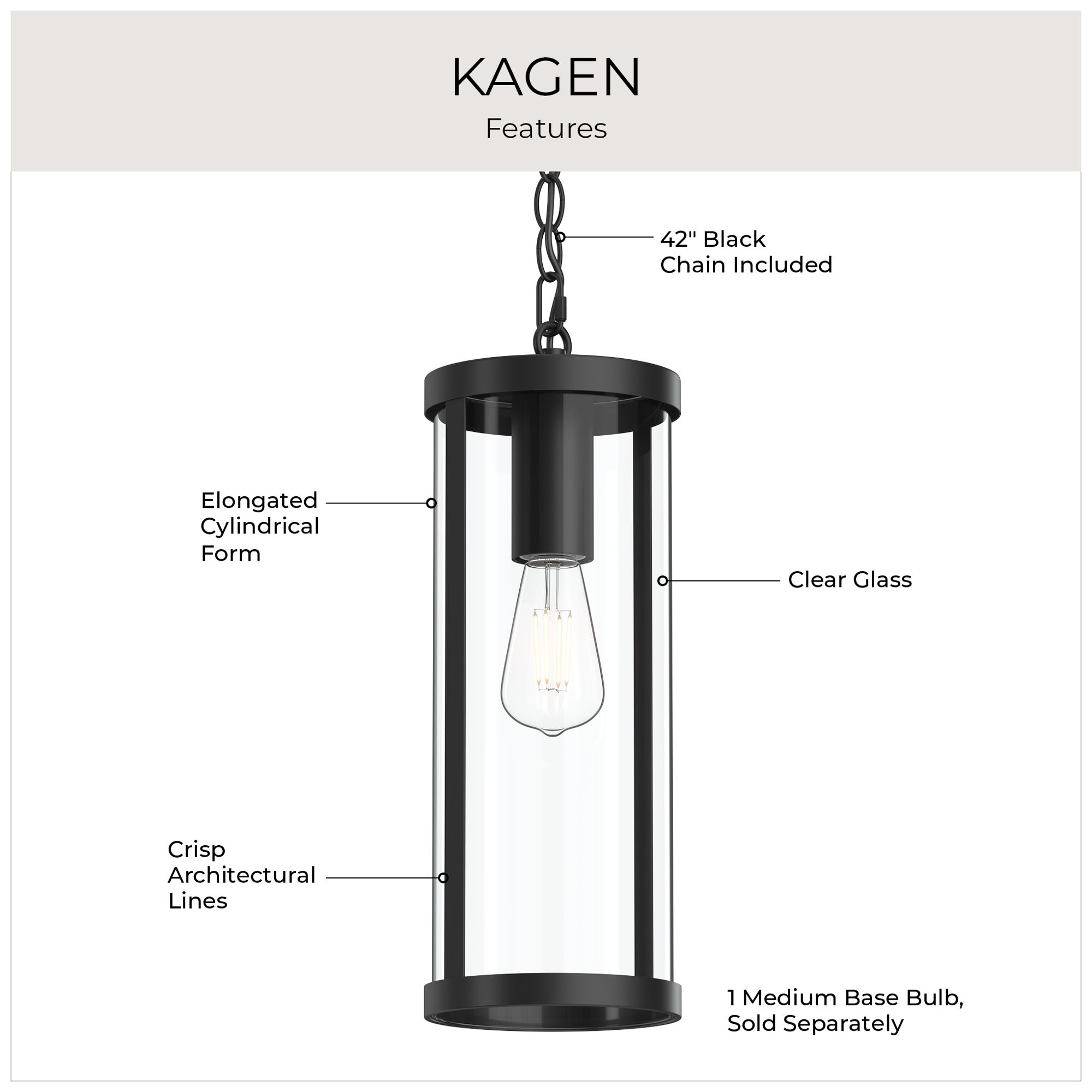 Kagen Outdoor Pendant Light with Clear Glass Panels