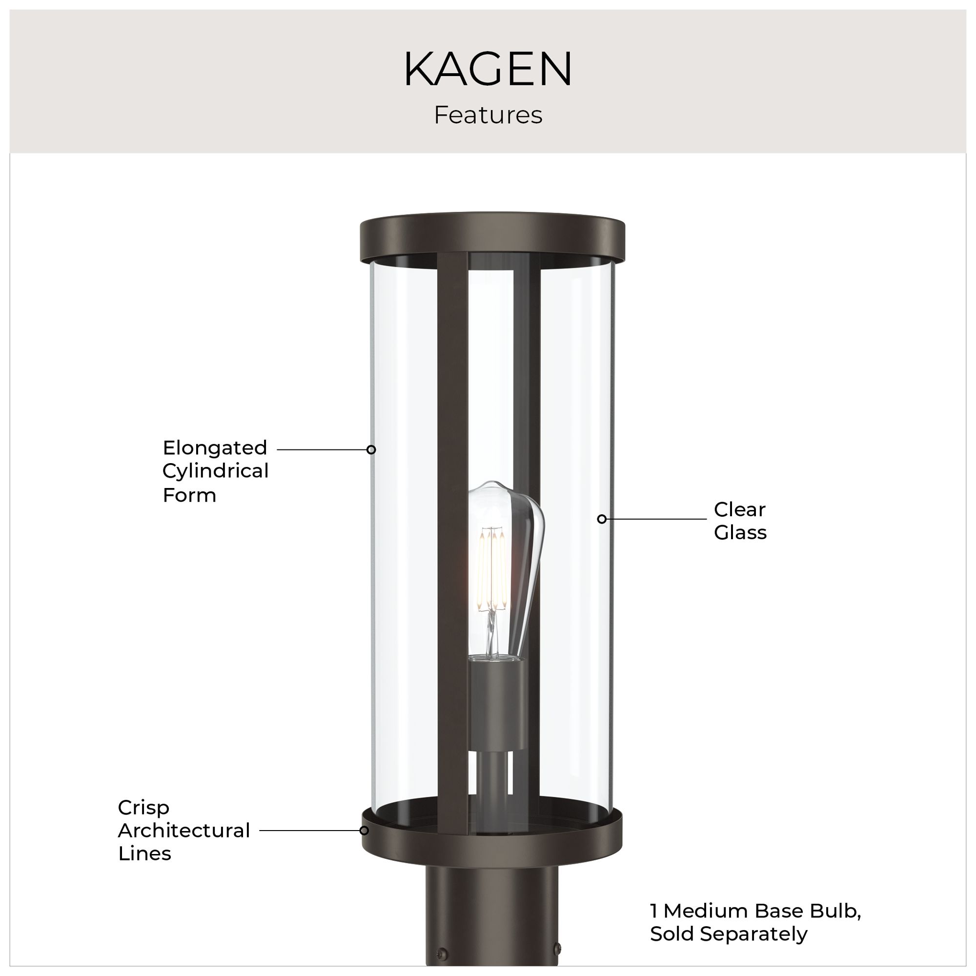 Kagen Outdoor Post Light with Clear Glass Panels