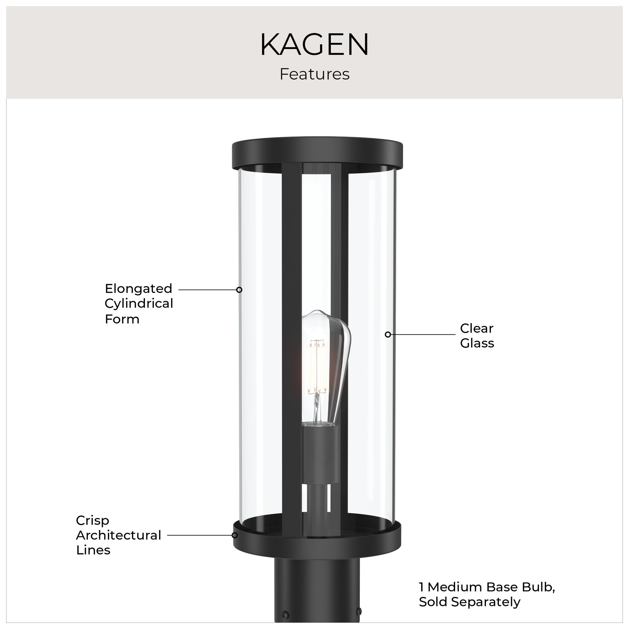 Kagen Outdoor Post Light with Clear Glass Panels