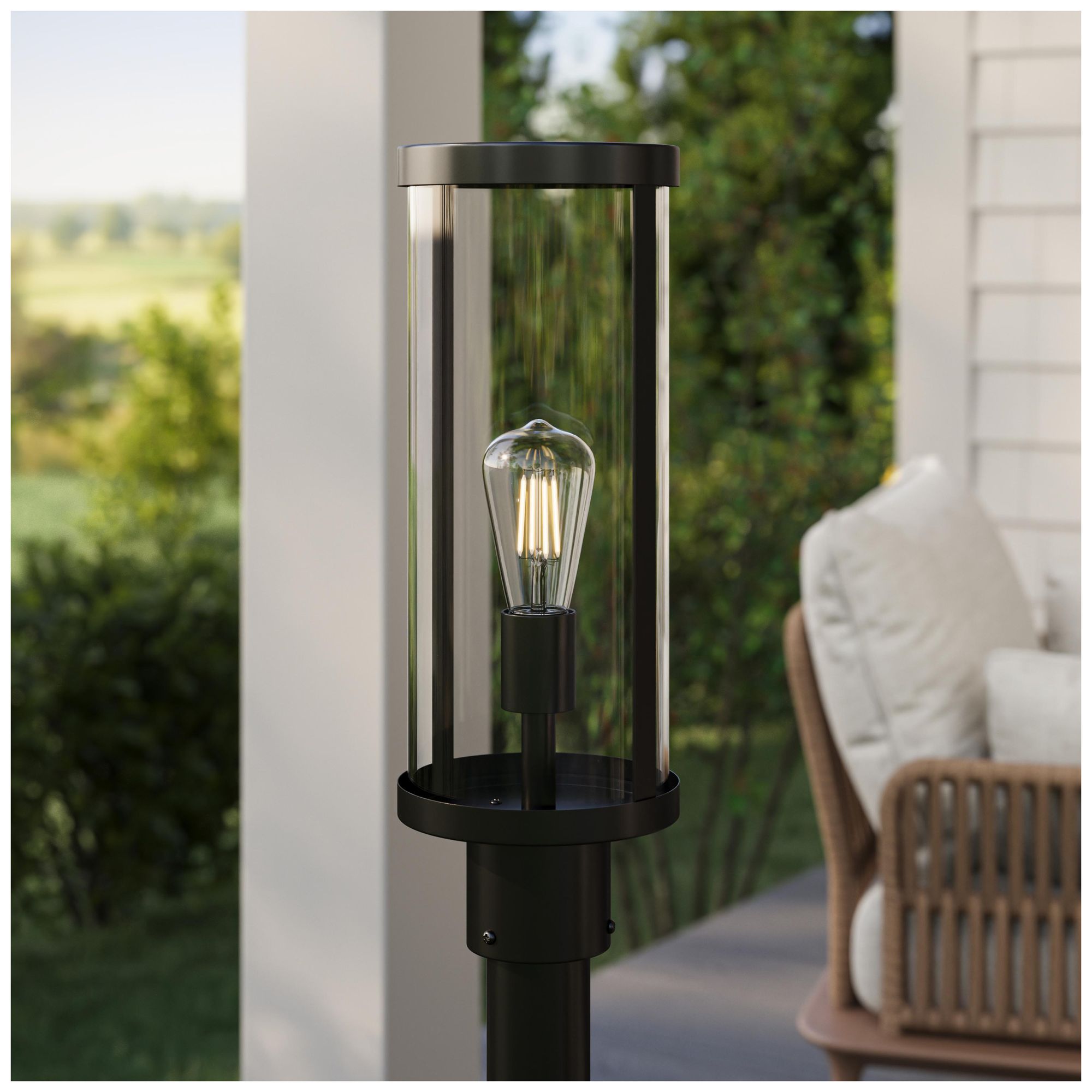 Kagen Outdoor Post Light with Clear Glass Panels