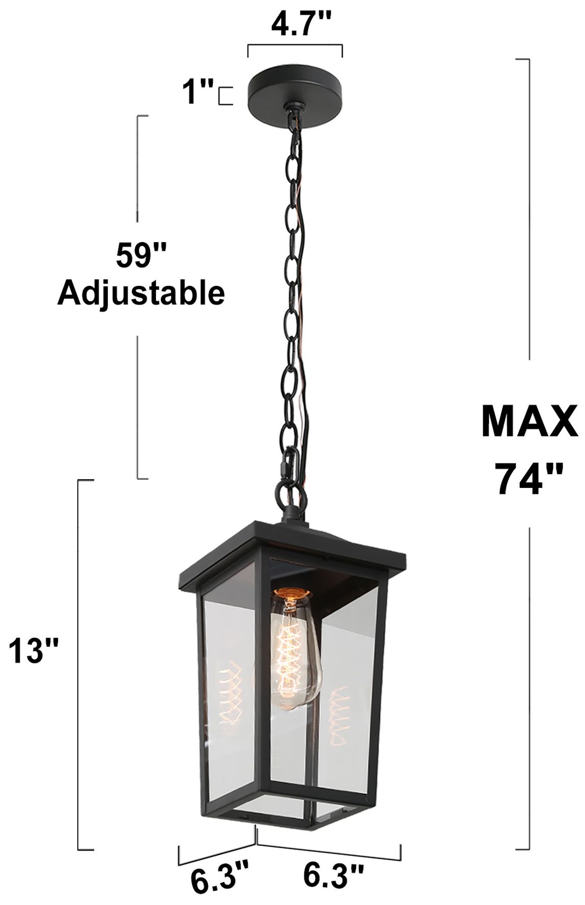 Kagib 13" High Black Glass Outdoor Hanging Light
