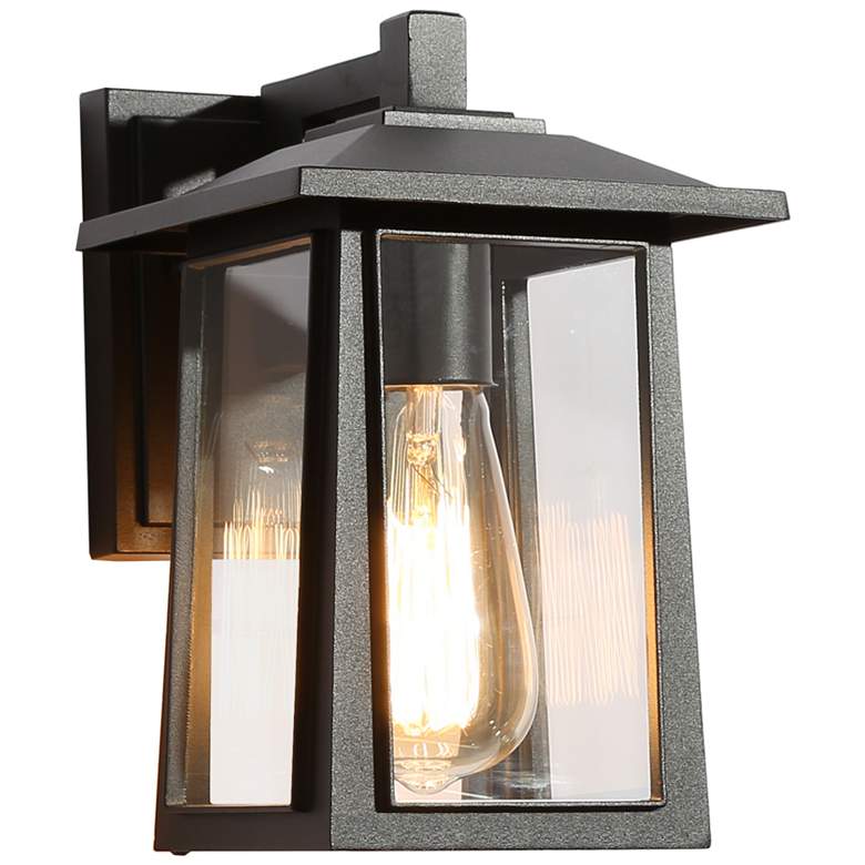 Image 1 Kagib 9.1" High Black Glass Outdoor Wall Light Set of 2