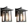 1_Kagib 9.1" High Black Glass Outdoor Wall Light Set of 2