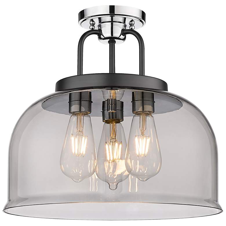 Image 1 Kahana 15"W 3 Light Black Polished Chrome Semi-Flush w/ Plated Smoke S