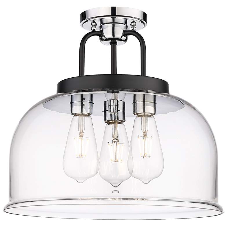Image 1 Kahana 15"W 3 Light Black Polished Chrome Semi-Flush With Clear Glass