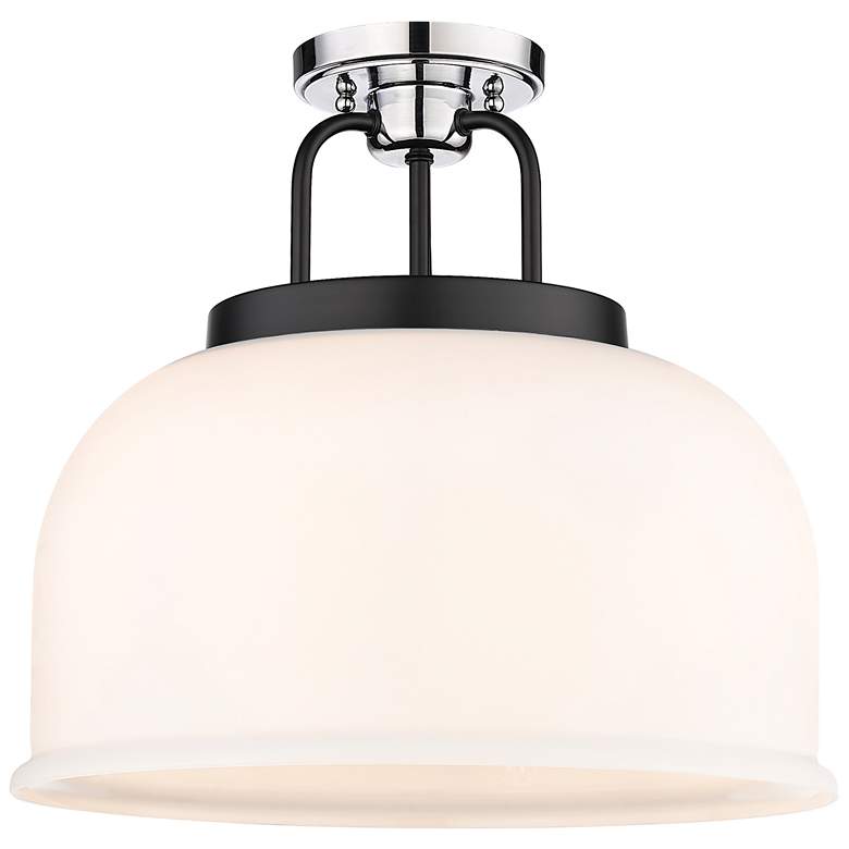 Image 1 Kahana 15"W 3 Light Black Polished Chrome Semi-Flush With Matte White