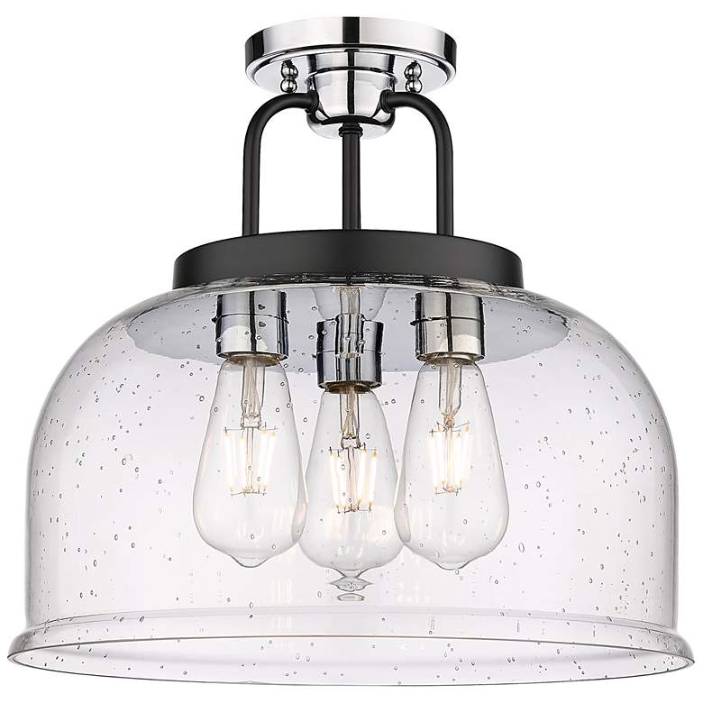 Image 1 Kahana 15"W 3 Light Black Polished Chrome Semi-Flush With Seedy Glass