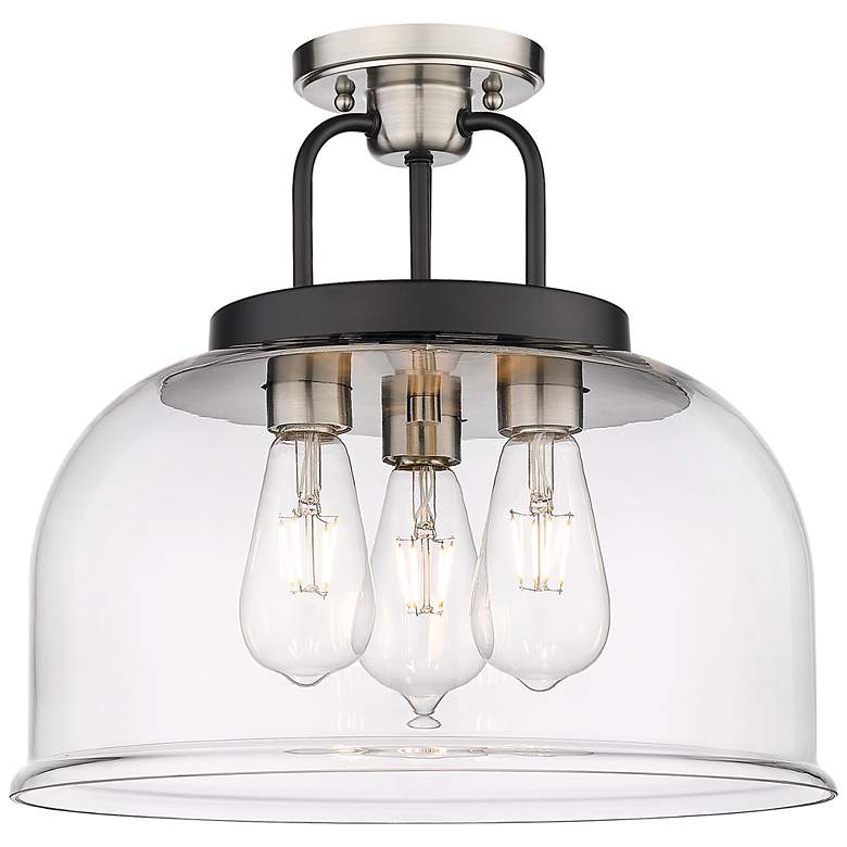 Image 1 Kahana 15"W 3 Light Black Satin Nickel Semi-Flush With Clear Glass Sha