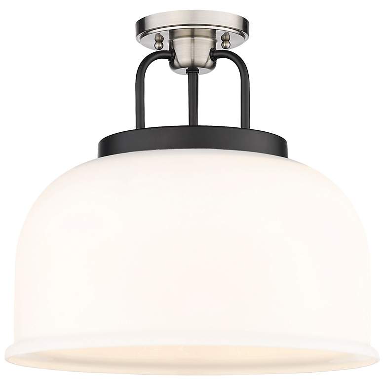 Image 1 Kahana 15"W 3 Light Black Satin Nickel Semi-Flush With Matte White Sha