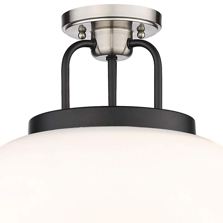 Image 2 Kahana 15"W 3 Light Black Satin Nickel Semi-Flush With Matte White Sha more views