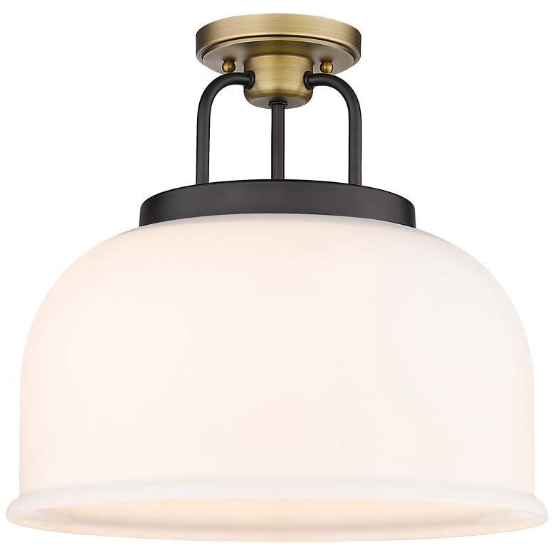 Image 1 Kahana 15"W Black Brushed Brass Ceiling Light w/ White Glass