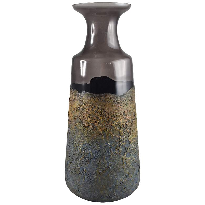 Kai 19&quot; High Molten Earth Textured and Smoke Glass Vase