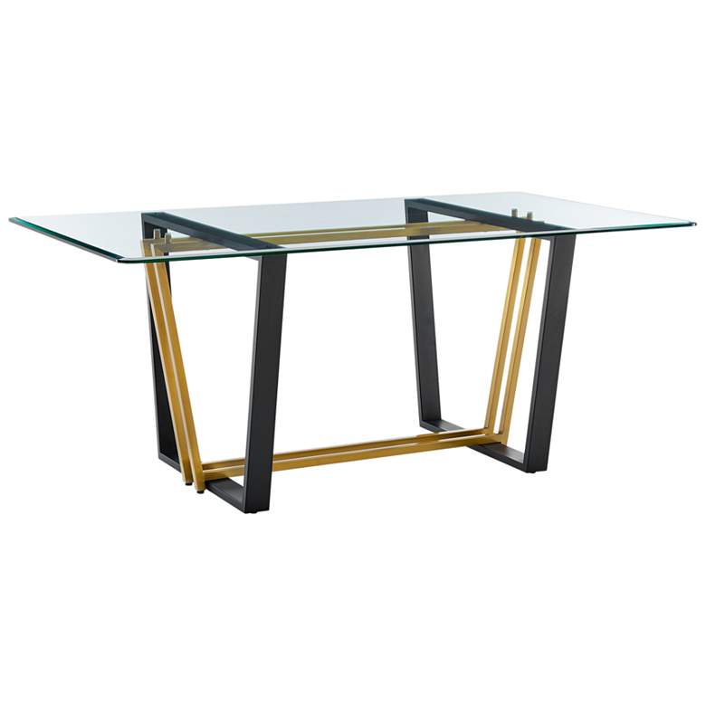 Image 1 Kai 72 in. Rectangular Dining Table in Gold Steel, Black Iron, Glass
