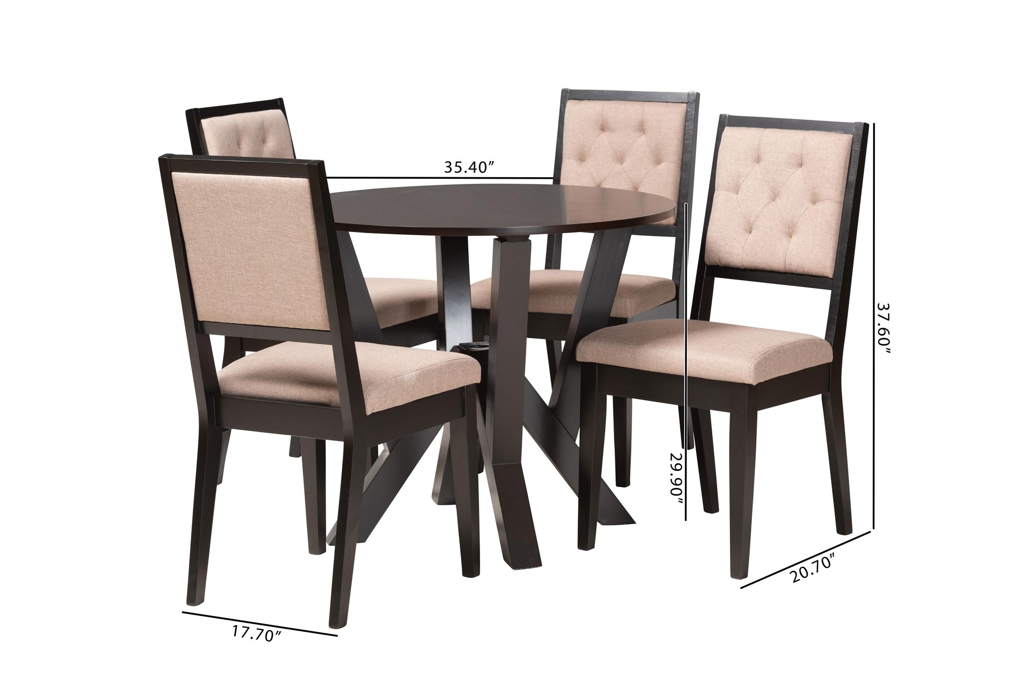 Kai Sand Fabric Dark Brown Wood 5-Piece Dining Set