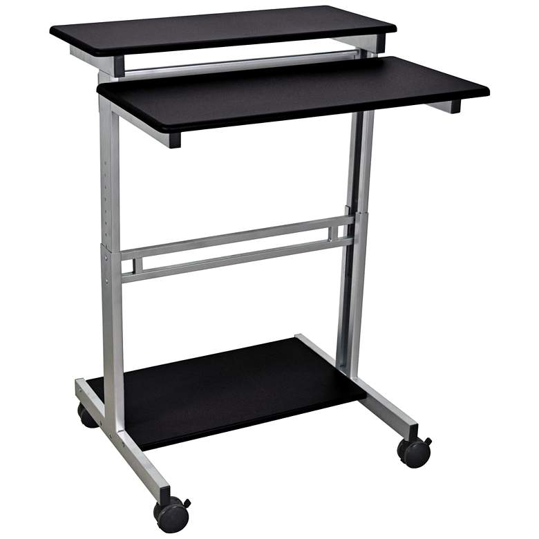 Image 1 Kai Silver and Black 2-Tier Shelf Stand Up Workstation