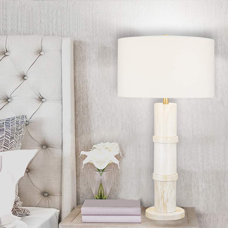 Image 1 Kai White and Gold Stacked Column LED Table Lamp