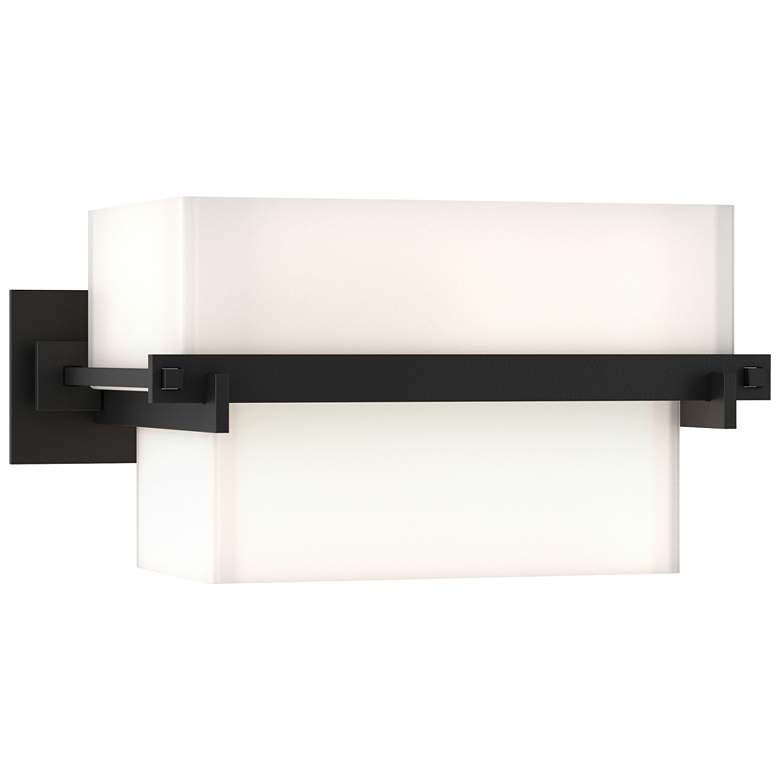 Image 1 Kakomi 5 inch High Wide Black Sconce With Opal Glass Shade